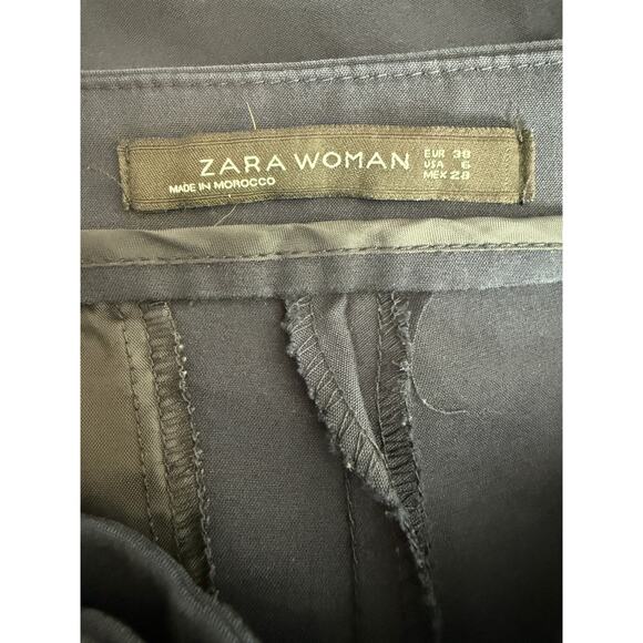 Zara Chino Crop Trouser Dress Pant Stretch Straight Leg Pockets 6 Navy Blue - Picture 8 of 15